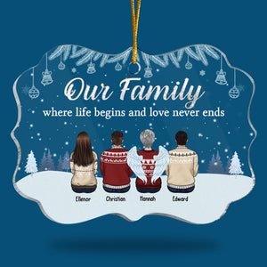 Our Family Where Life Begins & Love Never Ends - Personalized Custom Benelux Shaped Acrylic Christmas Ornament - Gift For Family Members, Christmas Gift