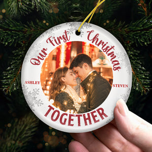 Notre premier Noël ensemble - Décoration de Noël personnalisée en céramique ronde avec photo - Télécharger une image, cadeau pour couple, mari et femme, anniversaire, fiançailles, mariage, cadeau de mariage, cadeau de Noël