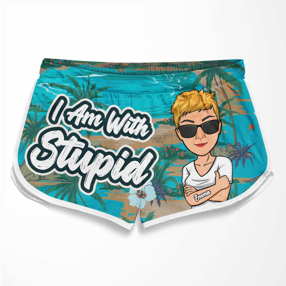 Je suis avec un idiot - Short de plage personnalisé pour couple - Cadeau pour couple, mari et femme