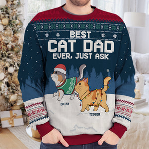 Meilleure maman chat, meilleur papa chat de tous les temps ! Demandez-moi ! Sweat-shirt moche personnalisé pour chat ! Pull en laine unisexe ! Cadeau de Noël pour propriétaires et amoureux des animaux