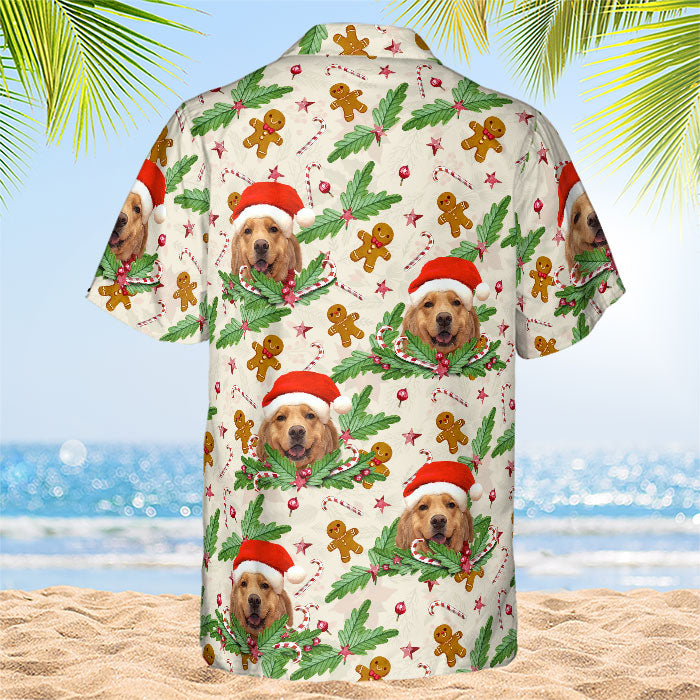 Motif canne à sucre et pain d'épices - T-shirt hawaïen unisexe personnalisé pour chien et chat - Télécharger une image, visage de chien, visage de chat - Cadeau vacances d'été, cadeau pour propriétaires d'animaux et amoureux des animaux