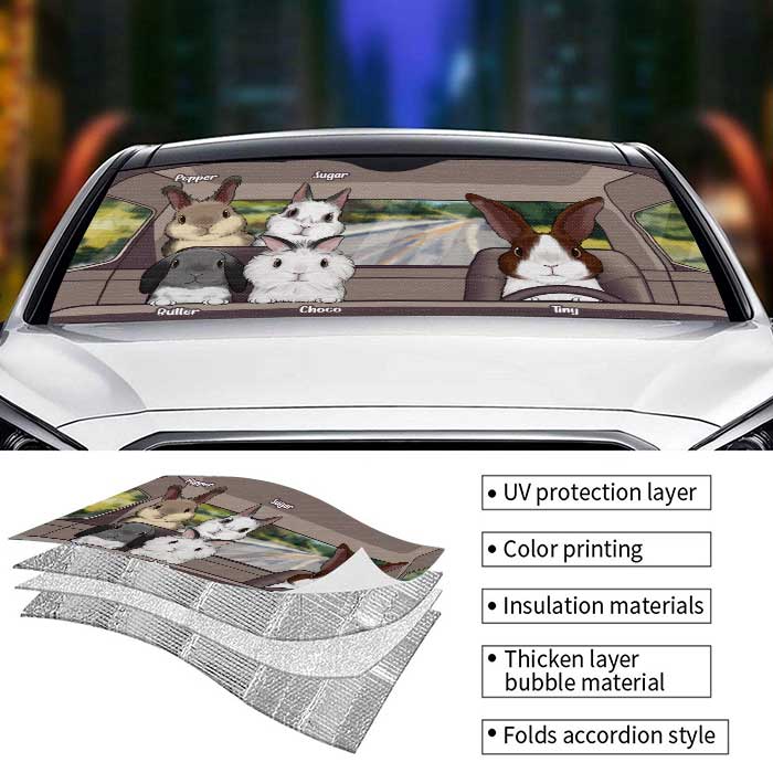Famille de lapins - Pare-soleil de voiture personnalisé - Cadeau pour les amoureux des animaux