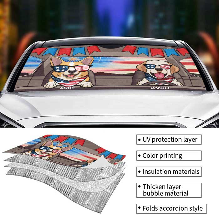 Joyeux 4 juillet, mon chien ! Pare-soleil de voiture personnalisé ! Cadeau pour les amoureux des animaux