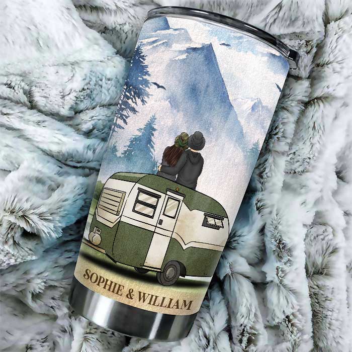 Sit By The Campfire & Watch People Park Their Campers - Gift For Couples, Husband Wife, Personalized Tumbler.