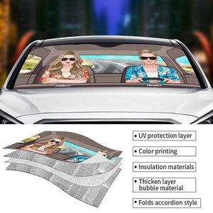 Mari et femme conduisant sur la route - Pare-soleil de voiture personnalisé - Cadeau pour couples, mari et femme