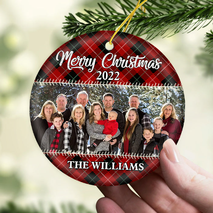Joyeux Noël - Décoration de Noël ronde personnalisée en céramique avec photo - Télécharger une image, cadeau pour la famille, cadeau de Noël