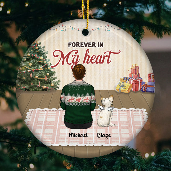 Pour toujours dans mon cœur, pour toujours aimé - Décoration de Noël ronde personnalisée en céramique - Cadeau commémoratif, cadeau de condoléances, cadeau de Noël