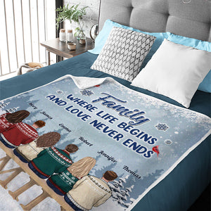 Famille où la vie commence et où l'amour ne finit jamais - Couverture commémorative personnalisée - Cadeau de condoléances, cadeau de Noël pour les membres de la famille