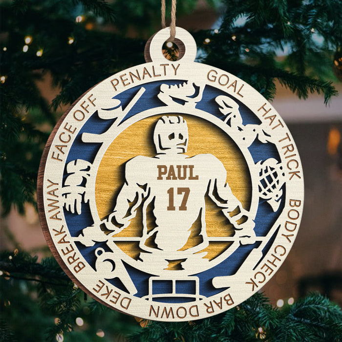Série Sport Hockey - Ornement personnalisé sportif - Forme ronde en bois - Cadeau de Noël pour les amateurs de sport et les joueurs