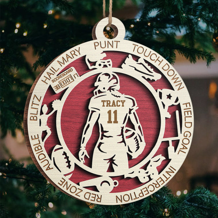 Série Sport Football Américain - Ornement Personnalisé Sportif - Forme Ronde en Bois - Cadeau de Noël pour Amateurs de Sport et Joueurs
