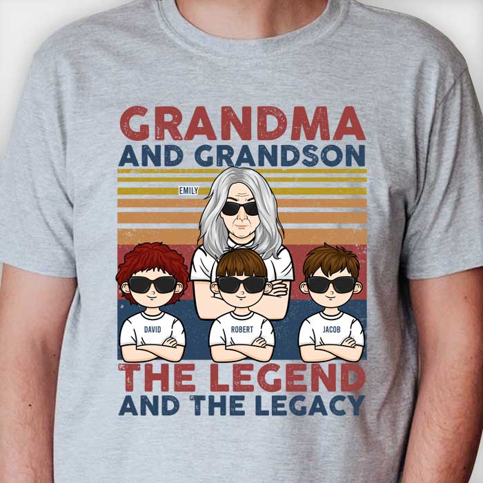 Grand-mère et petit-fils, légende et héritage - T-shirt unisexe personnalisé, sweat à capuche - Cadeau pour maman, grand-mère