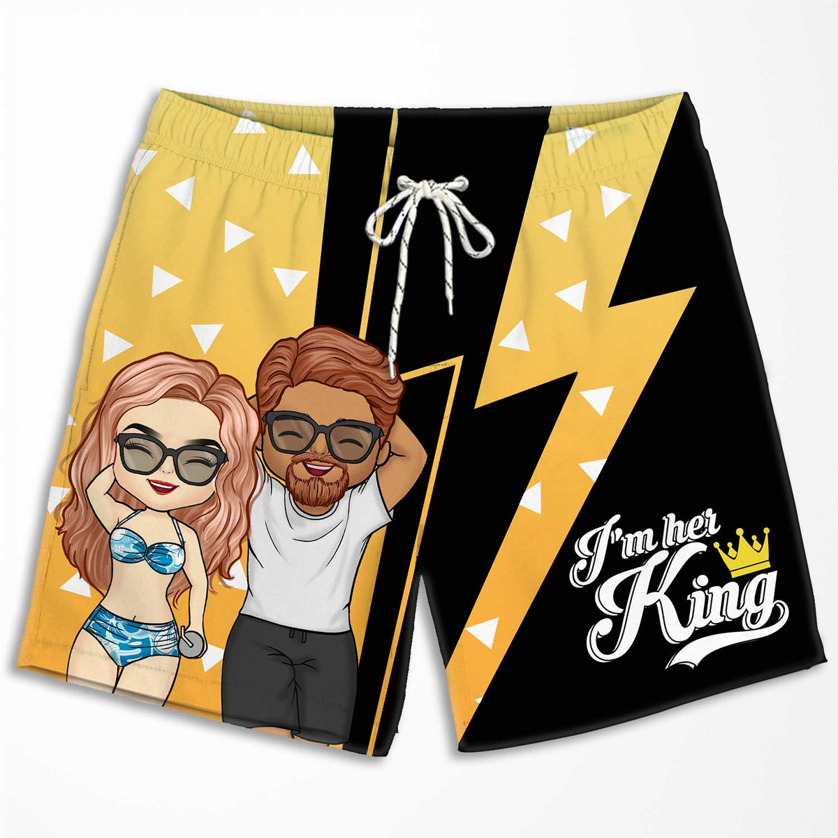 Je suis son roi - Short de plage personnalisé pour couple - Cadeau pour couple, mari et femme