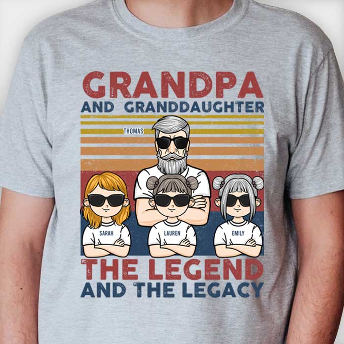 Grand-père et petite-fille, légende et héritage - T-shirt unisexe personnalisé, sweat à capuche - Cadeau pour papa, grand-père