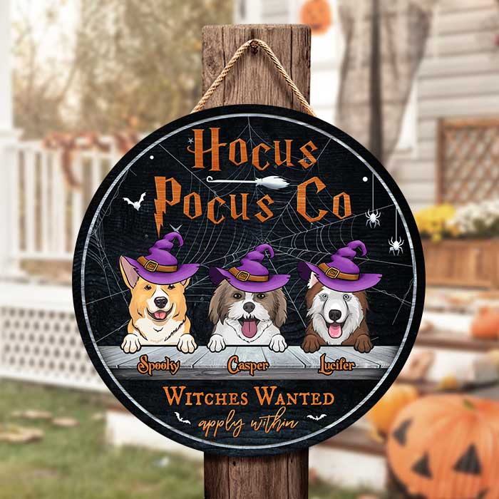 Halloween For Dogs - Hocus Pocus Co - Witches Wanted Apply Within - Funny Personalized Door Sign, Halloween Ideas.