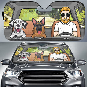 Car Protection With Fur Babies - Personalized Dog Auto Sun Shade.