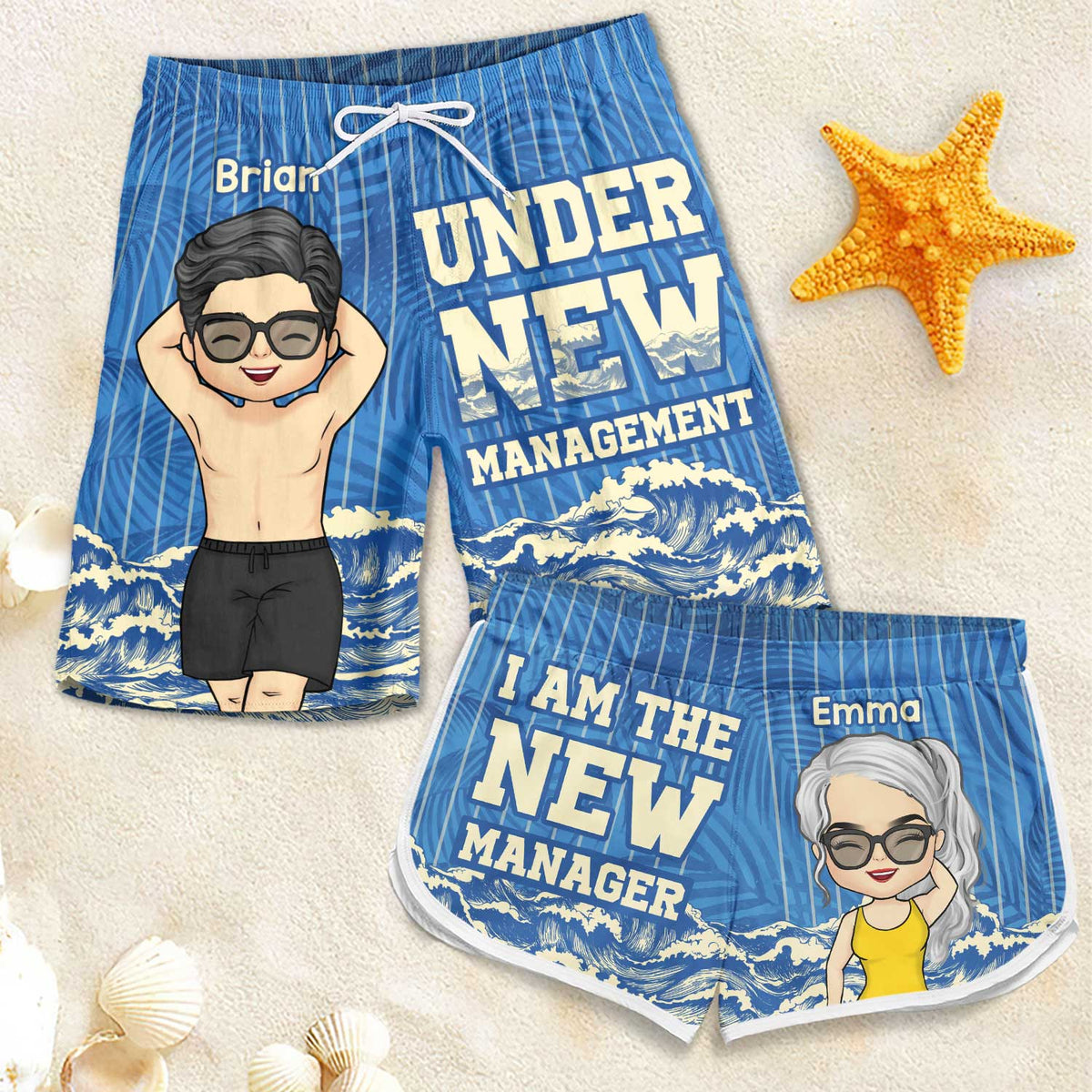 Sous une nouvelle direction - Short de plage personnalisé pour couple - Cadeau pour couple, mari et femme