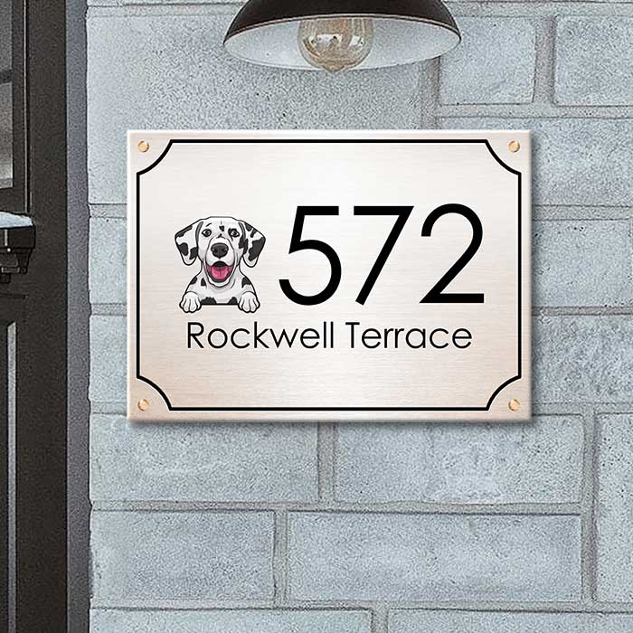 Dog Peeking House Number - Personalized Metal Sign.