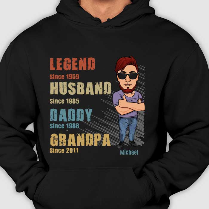 Légende Mari Papa Grand-père - T-shirt unisexe personnalisé, sweat à capuche - Cadeau pour papa, grand-père
