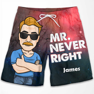 M. Jamais Raison, Mme Toujours Raison - Short de plage personnalisé pour couple - Cadeau pour couple, mari et femme