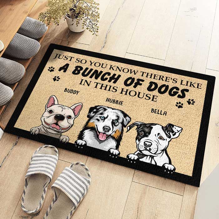 A Bunch Of Dogs In This House - Personalized Decorative Mat.