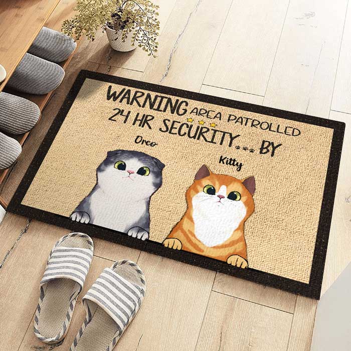 All Guests Must Be Approved By Peeking Cat - Funny Personalized Cat Decorative Mat.