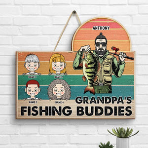 Les copains de pêche de grand-père - Cadeau pour papa, grand-père - Panneau en bois personnalisé