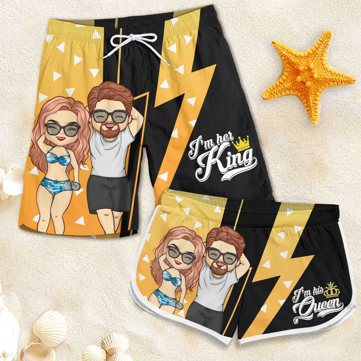 Je suis son roi - Short de plage personnalisé pour couple - Cadeau pour couple, mari et femme
