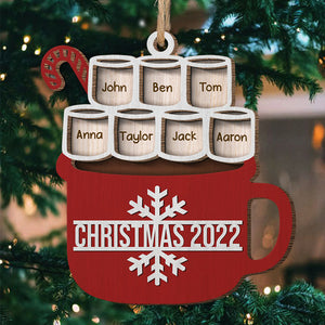 Chocolat chaud de Noël festif avec guimauve et canne en bonbon - Décoration de Noël personnalisée en bois à 2 couches en forme de guimauve - Cadeau pour les membres de la famille, cadeau de Noël