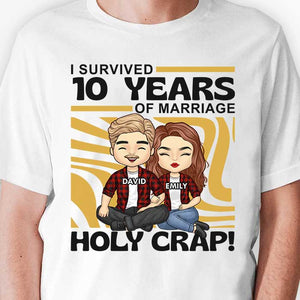 J'ai survécu à de nombreuses années de mariage - T-shirt unisexe personnalisé, sweat à capuche, sweat-shirt - Cadeau pour couple, mari, femme, anniversaire, fiançailles, mariage, cadeau de mariage