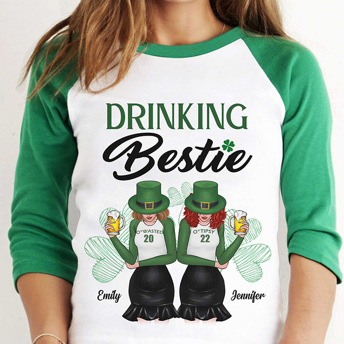 She's My Drinking Bestie - Gift For Besties, Personalized St. Patrick's Day Unisex Raglan Shirt.