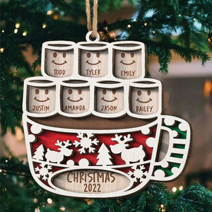 L'amour familial se réchauffe à Noël - Décoration de Noël personnalisée en bois à 2 couches en forme de guimauve - Cadeau pour un membre de la famille, cadeau de Noël
