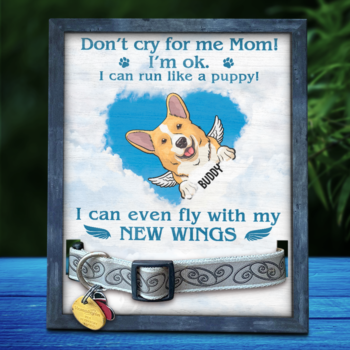 Ne pleure pas pour moi, je peux courir comme un chiot - Panneau commémoratif personnalisé pour la perte d'un animal de compagnie, cadre pour collier - Cadeau de condoléances, Cadeau pour les propriétaires d'animaux, les amoureux des animaux