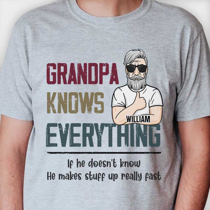 Grand-père sait tout - Cadeau pour papa, grand-père - T-shirt unisexe personnalisé, sweat à capuche
