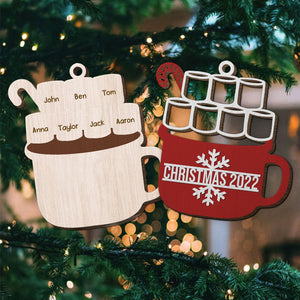 Chocolat chaud de Noël festif avec guimauve et canne en bonbon - Décoration de Noël personnalisée en bois à 2 couches en forme de guimauve - Cadeau pour les membres de la famille, cadeau de Noël