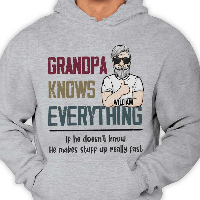 Grand-père sait tout - Cadeau pour papa, grand-père - T-shirt unisexe personnalisé, sweat à capuche