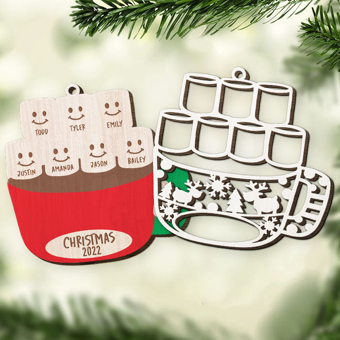 L'amour familial se réchauffe à Noël - Décoration de Noël personnalisée en bois à 2 couches en forme de guimauve - Cadeau pour un membre de la famille, cadeau de Noël