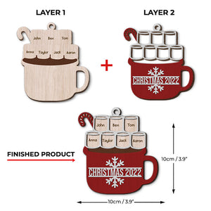 Chocolat chaud de Noël festif avec guimauve et canne en bonbon - Décoration de Noël personnalisée en bois à 2 couches en forme de guimauve - Cadeau pour les membres de la famille, cadeau de Noël