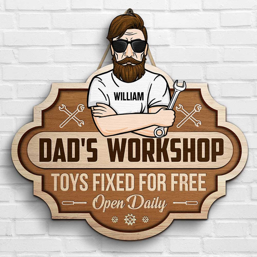 Atelier de papa, Jouets réparés gratuitement - Cadeau pour papa, grand-père - Panneau en bois personnalisé