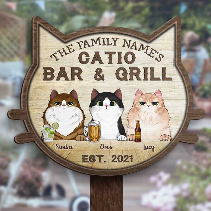 Welcome To The Catio - Gift For Cat Lovers, Personalized Shaped Wood Sign.