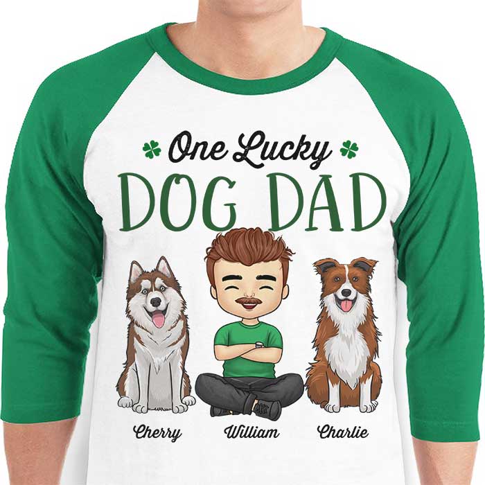 One Lucky Dog Mom, Girl Sitting - Personalized St. Patrick's Day Unisex Raglan Shirt.