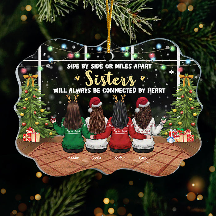 Sisters Will Always Be Connected By Heart - Personalized Custom Benelux Shaped Acrylic Christmas Ornament - Gift For Bestie, Best Friend, Sister, Birthday Gift For Bestie And Friend, Christmas Gift