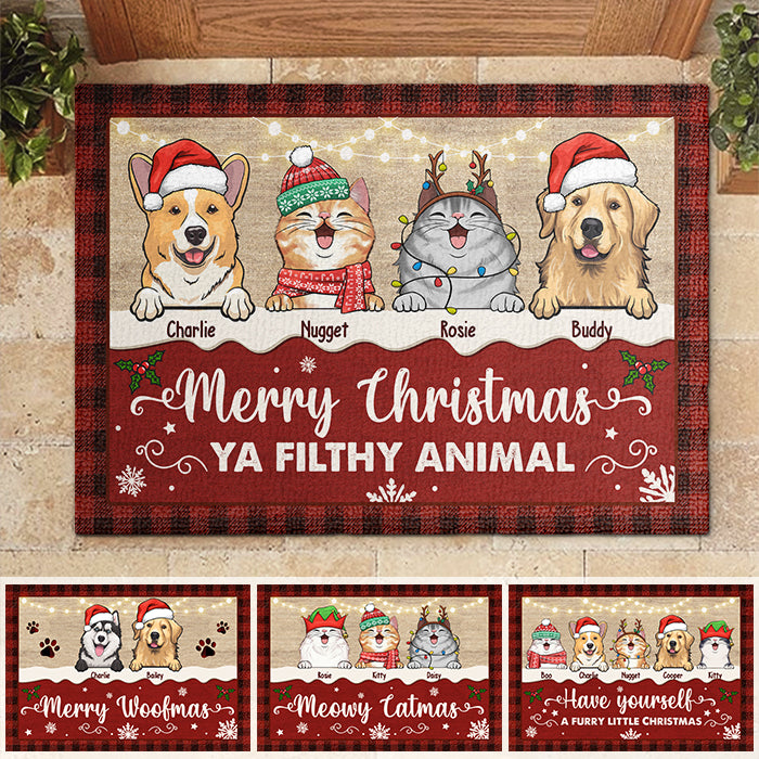 Joyeux Noël, espèce de sale animal ! Tapis décoratif personnalisé pour chien et chat ! Cadeau de Noël pour les propriétaires et les amoureux des animaux.