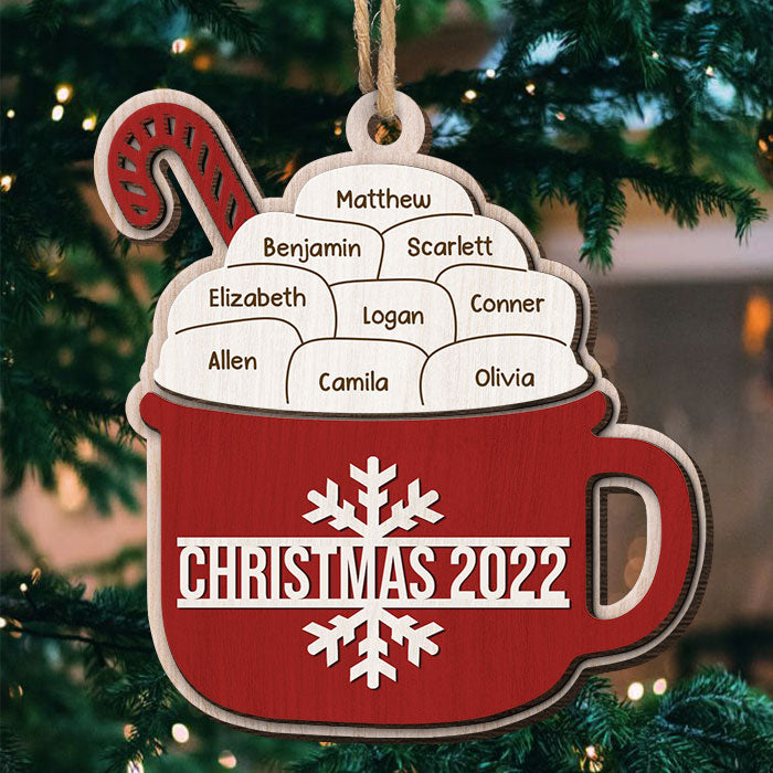 Guimauves au sucre et au cacao - Décoration de Noël personnalisée en bois à 2 couches en forme de guimauve - Cadeau pour les membres de la famille, cadeau de Noël