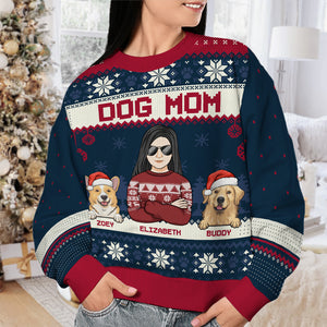 Je suis un papa chien, une maman chien, bleu marine, vert, noir, rouge - Sweat-shirt moche personnalisé pour chien - Pull en laine unisexe - Cadeau de Noël pour les propriétaires d'animaux et les amoureux des animaux