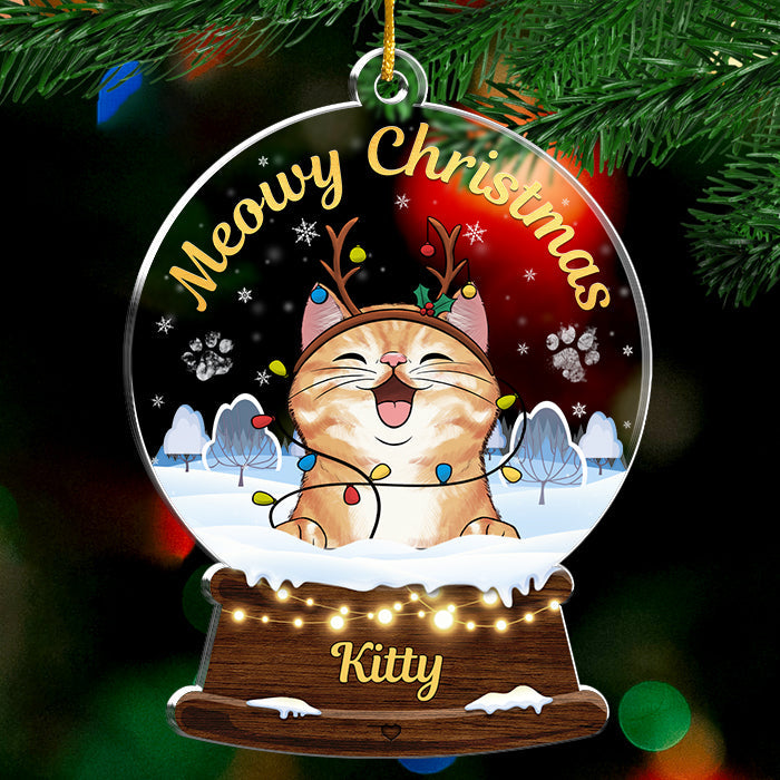 Meowy Woofmas - Décoration personnalisée pour chien et chat - Boule à neige en acrylique - Cadeau de Noël pour les propriétaires et les amoureux des animaux