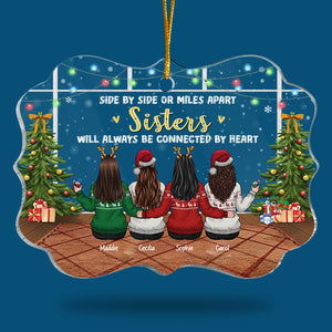 Sisters Will Always Be Connected By Heart - Personalized Custom Benelux Shaped Acrylic Christmas Ornament - Gift For Bestie, Best Friend, Sister, Birthday Gift For Bestie And Friend, Christmas Gift