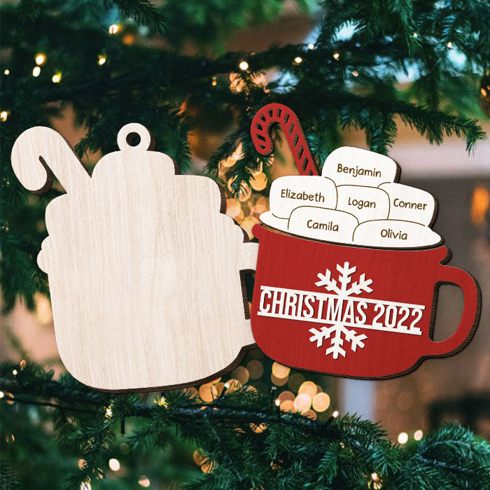 Guimauves au sucre et au cacao - Décoration de Noël personnalisée en bois à 2 couches en forme de guimauve - Cadeau pour les membres de la famille, cadeau de Noël