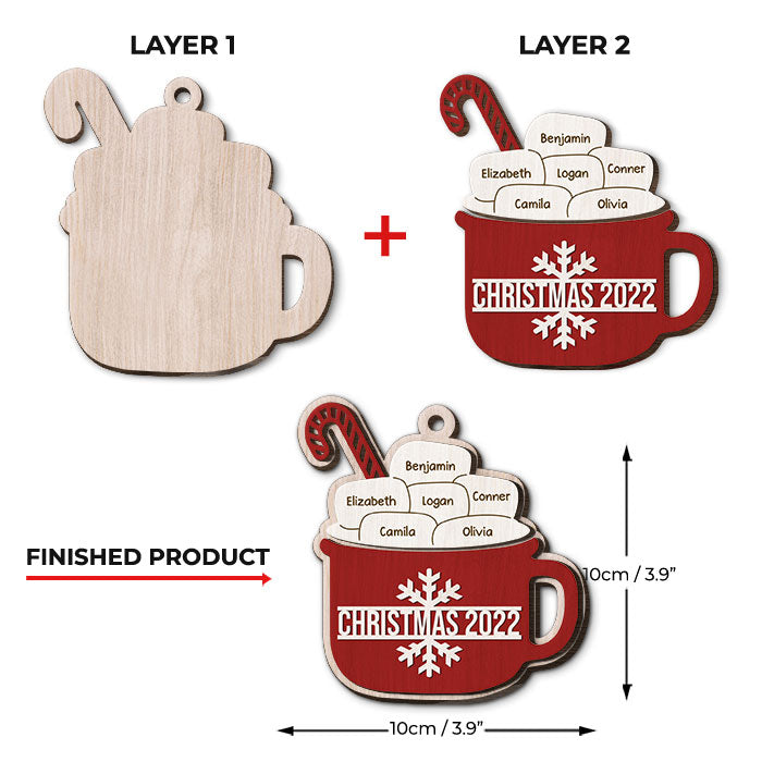 Guimauves au sucre et au cacao - Décoration de Noël personnalisée en bois à 2 couches en forme de guimauve - Cadeau pour les membres de la famille, cadeau de Noël