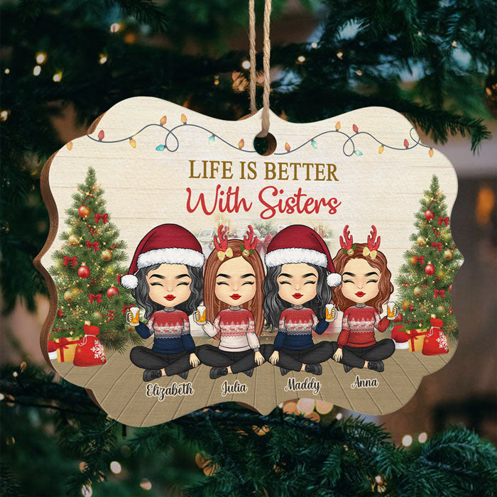 Avec des sœurs, la vie est toujours meilleure - Décoration de Noël en bois personnalisée en forme de Benelux - Cadeau pour meilleure amie, meilleure amie, sœur, cadeau d'anniversaire pour meilleure amie et amie, cadeau de Noël