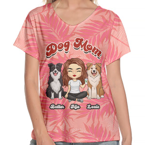 Meilleure maman de chien au monde - T-shirt col V personnalisé - Cadeau pour les amoureux des animaux